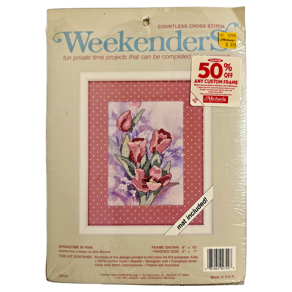 Weekenders Counted Cross Stitch Kit Springtime in Pink 02722 JCA 5x7 Floral READ - Picture 2 of 7